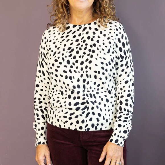 NWT J Society Spotted Print Oat Sweater with Racing Stripe Contrast (Size S) - Picture 1 of 10